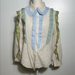 Sister Jane Cream Blouse with Ruffled Details Medium